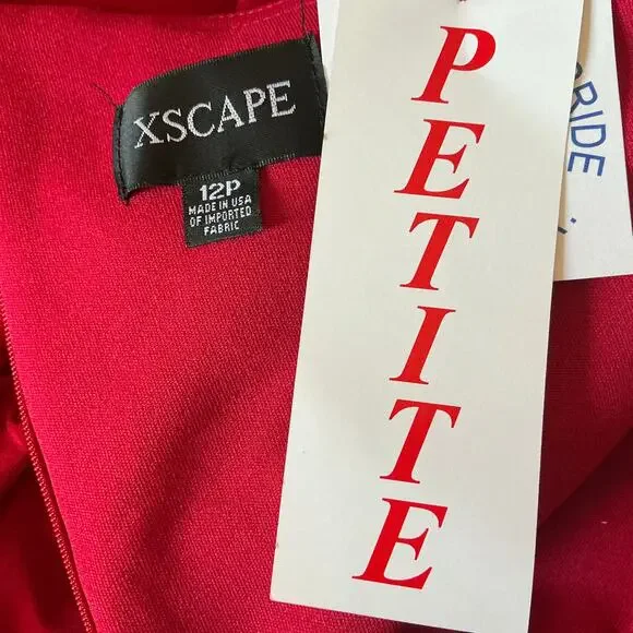 XSCAPE One Shoulder Long Sleeve Evening Gown Colorful Red Size 12P Formal Dress - Picture 10 of 12